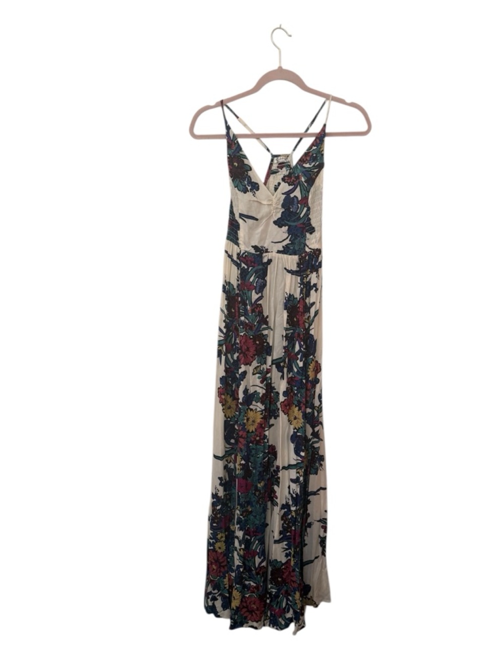 Free People Floral Print Cream Maxi Dress with Strappy Back